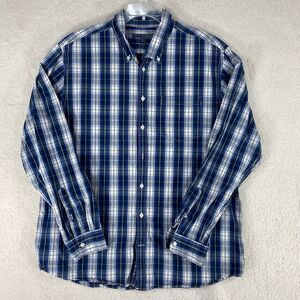 Old Navy Shirt Mens XXLT 2Lg Tall  Blue White Plaid Button Down Long Sleeve